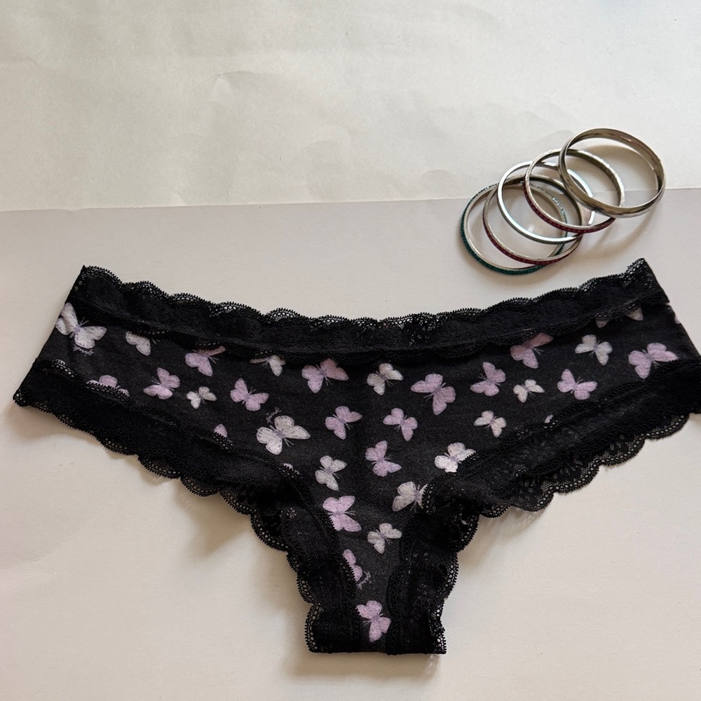Victoria's Secret PINK New Black Lace Panties Light lavender Butterfly Print,XXL
